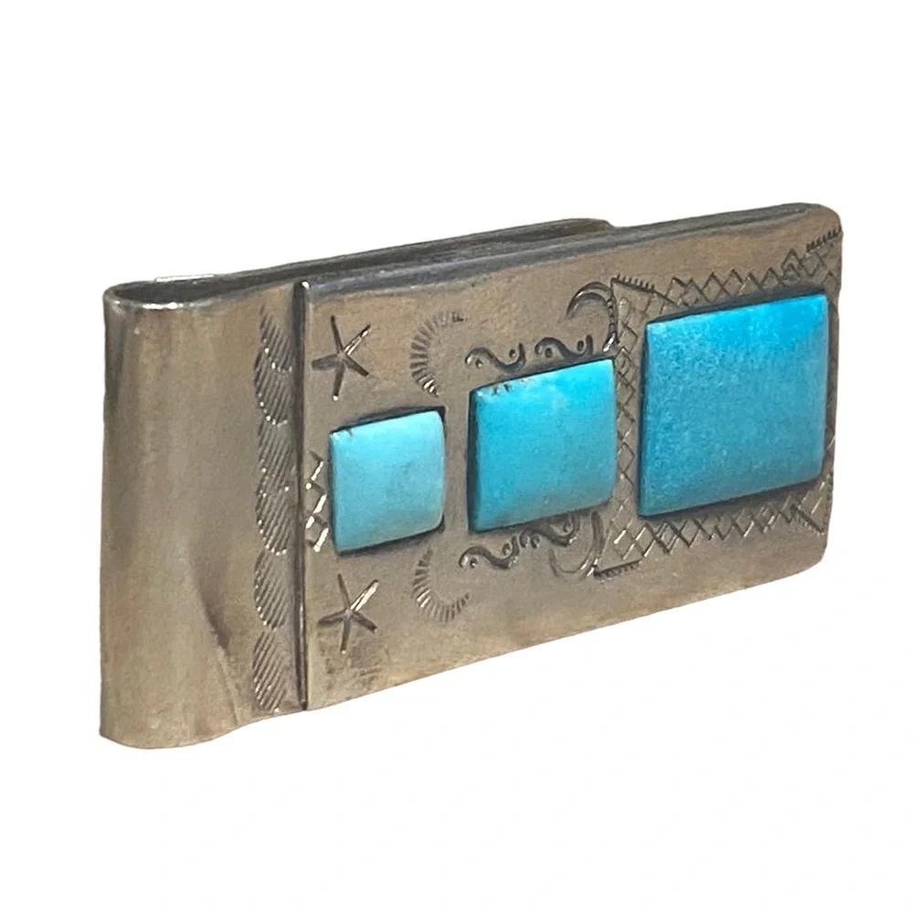 Vintage Sterling Silver & Turquoise Money Clip
